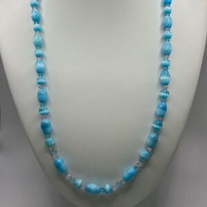 Light Blue and Aqua Blue Glass Beads With Clear Beads and Sterling Silver Clasp